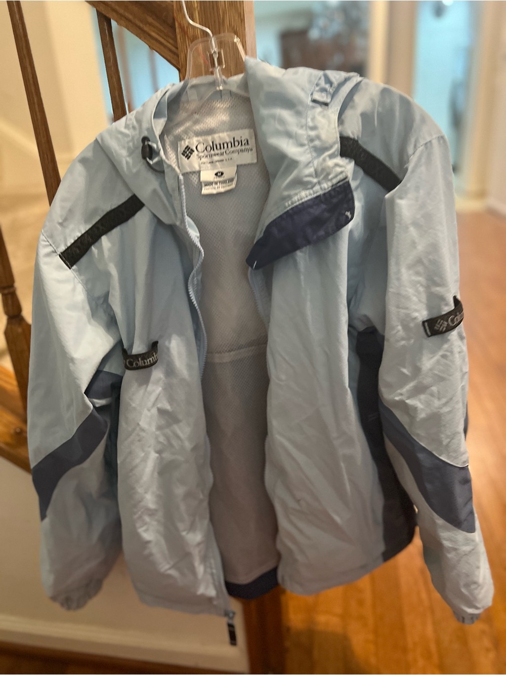 Columbia Light Blue and Navy Kids' Hooded Rain Jacket